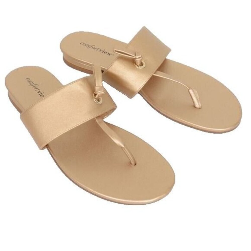 Comfortview Batina Women's 9 Gold Slide Thong Flip Flop Sandals Vacay Resort